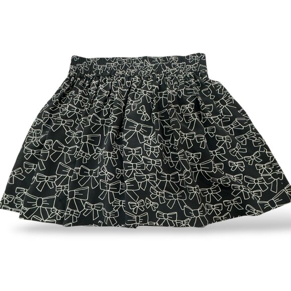 REDValentino Small Black Pleated Mini Skirt White Line Drawn Bow Pattern - Picture 1 of 6